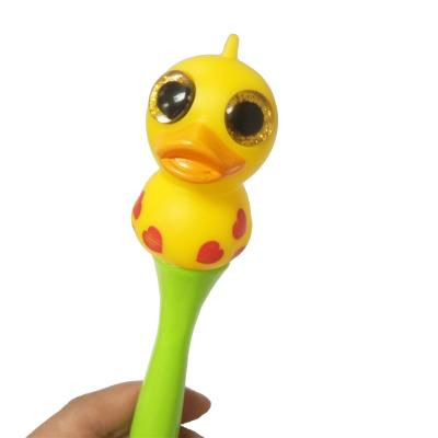 China Promotional Pen Custom 3d Duck Logo Pens Cute Gift Glitter Eyes Snap Button Pen for sale