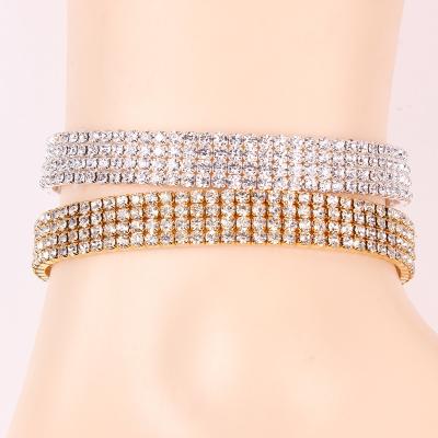 China Other Best Selling JK0303 Unique Rock CZ Cuban Chain Anklets Sparkle Bling Bling 4 Row Crystal Leg Bracelet For Summer Beach for sale