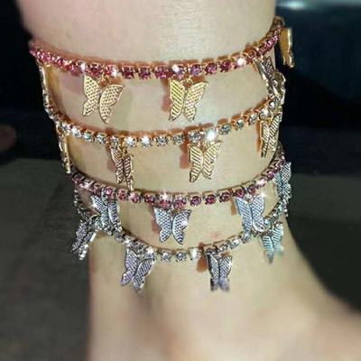 China Wholesale JK0187 Cuban Link Casual/Sporty Butterfly Chain Anklet Dangling Anklet For Women for sale