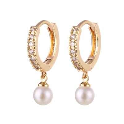 China JK0093 S925 CLASSIC Silver Pearl Huggies Earrings For Women 2021 Natural Stone Pearl Circle Dangle Earrings for sale