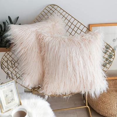 China Fashion Anti-bacteria Hot Sale Long Woolen Sheepskin Fur High Quality Animal Plaid Back Cushion for sale