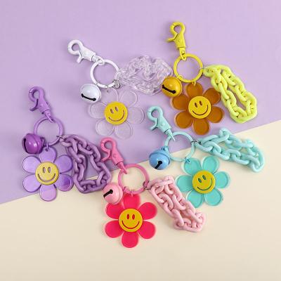 China Plastic Cute Sunflower KeyChains For Women Keychain Car Keys Bag Backpack Decor Candy Color Chains Lanyards Bell Pending Licensed Gifts for sale