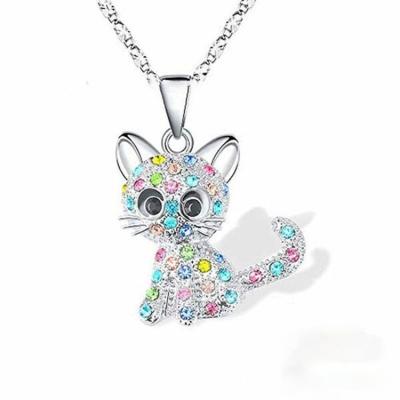 China Other Girls Cat Pendant Necklace Cute For Women Kids Fashion Colorful Crystal Cartoon Animal Necklaces Jewelry Gifts for sale