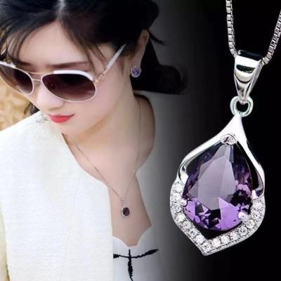 China Other Temperament Gemstone Jewelry Waterdrop Amethyst Pendant Necklace For Women for sale