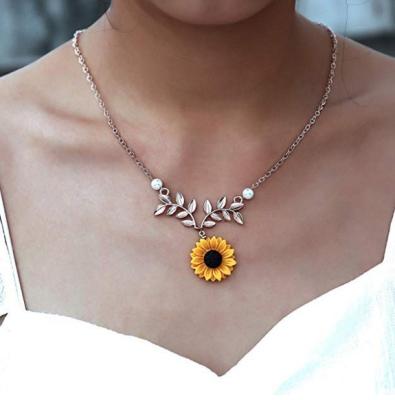 China Other New Sunflower Pearl Necklaces Vintage Fashion Temperament Daily Creative Jewelry Pendant Cute Sweater Necklaces For Women for sale