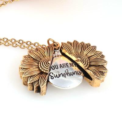 China Other You Are My Sun Flower Necklace For Women Sunflower Open Pendant Necklace for sale