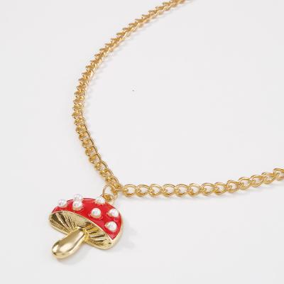 China Other Food Red Pendant Cute Shape Sweet Mushroom Necklace Chain Necklace Gift For Girl Women Necklace for sale