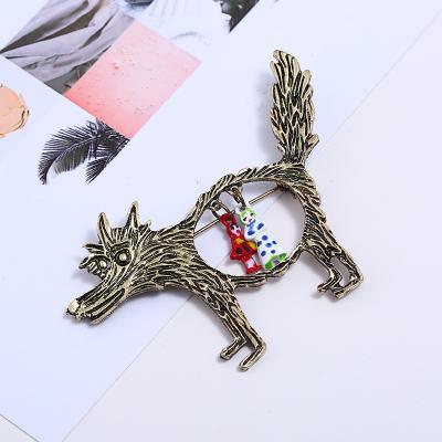 China ALLOY Cavity Wolf Little Red Riding Hood Brooch Pin Collar Jewelry Clothes Decor Retro Gift for sale