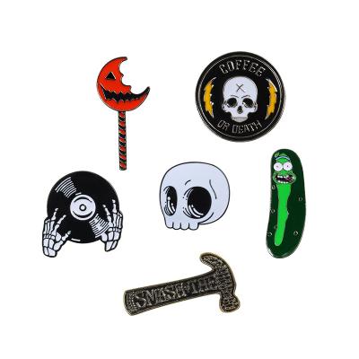 China ALLOY Music Lover DJ Punk Skull Enamel Pin Guitar Gothic Dark Skeleton Brooch Letter Lapel Pins Backpack Badge Jewelry Gift for sale