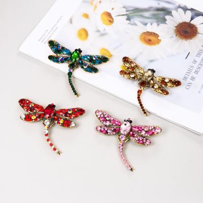 China ALLOY Rhinestone Dragonfly Brooches Large For Women Vintage Coat Brooch Pin Insect Jewelry 8 Colors Gift for sale