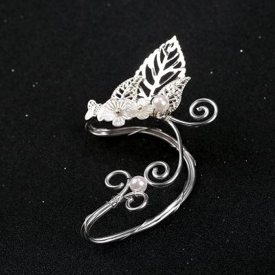 China Chic Other Elf Ear Cuff Pearl Hollowed Out Fairy Flower Leaf Cosplay Earring Clips For Women Girls Wedding Jewelry for sale