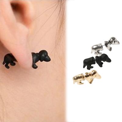 China Other Jewelry Punk Animal Pet 3D Dachshund Dog Stud Earrings For Men And Women Cartoon Animal Stud Earrings for sale