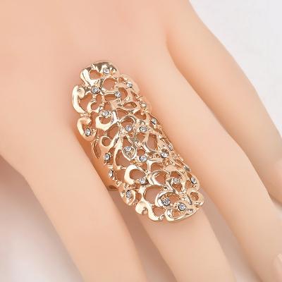 China Other New Fashion Retro Exaggerate Hollow Crystal Gold Color Big Knuckle Rings For Women Jewelry Gifts Wedding Rings Long for sale