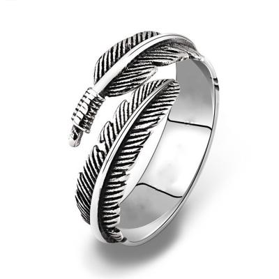 China Other Vintage Silver Color Adjustable Feather Ring For Women Mens Punk Jewelry Gifts for sale