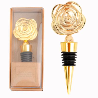 China New Rose Flower Champagne Red Wine Alloy Bottle Cork Elegant Valentine Wedding Favors Gift for sale