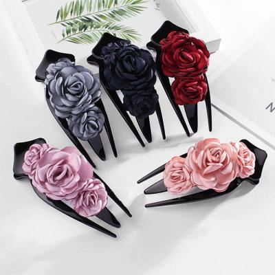 China Elegant Lady Duckbill Hairclip Girls Headwear Barrettes Hair Clip Accessories Fashion Women Soft Cloth Flower Claw Hair Clip for sale