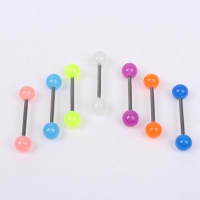 China Hiphop Body Jewelry Luminous Glow Acrylic Tongue Piercing Rings Nose Barbell Bars for sale