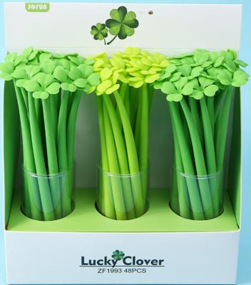 China Pen Creative Four Leaf Clover Promotional Green Flower Silicone Slim Pen for sale