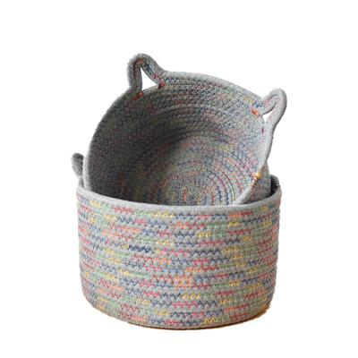 China New Cat Ear Cat Key Basket Cotton Storage Basket Bedside Storage Handwoven Sundries Viable Storage Desk Basket for sale