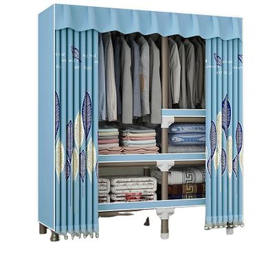 China Fashionable and simple all-steel rental room fabric thickening wardrobe reinforcement portable simple frame household bold bedroom goods for sale