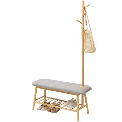 China Modern bamboo can sit on the shoe-changing stool and store creative fabric clothes and hat rack at the door. Bamboo multilayer shoe for sale