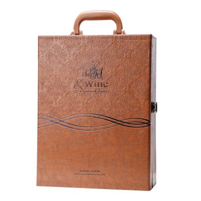 China Viable Manufacturers Spot Wholesale Leather Gift Box Leather Double Wine Box Leather Packaging Case Wine for sale