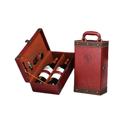 China Wholesale Red Wine Packaging Double Red Wine Box Leather Wine Box Gift Box Viable Red Stain Logo Red Wine Packaging Gift Box for sale