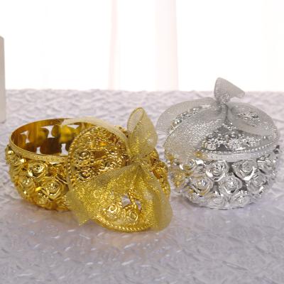 China High Quality High Gold Silver Rose Candy Box Hollowed-out Candy Gift Box Decoration Box Wedding Office Supplies for sale