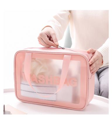 China High Quality PU Makeup Wash Transparent Three-piece Bag With Large Capacity PVC Bag With Translucent Frosted Portable Bag For Women for sale