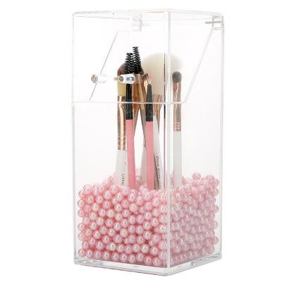 China Clear Acrylic Pearl Makeup Box Cylinder Eyebrow Pencil Storage Box Clam Shell Dustproof Brush Eyebrow Brush High Quality for sale