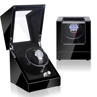 China Luxury Single Watch Winder Luxury Wooden Watch Case With Automatic Wooden Watch Gift Box For 1 Watch Velvet Coating Piano Paint Finish Single Watch Winder Box for sale