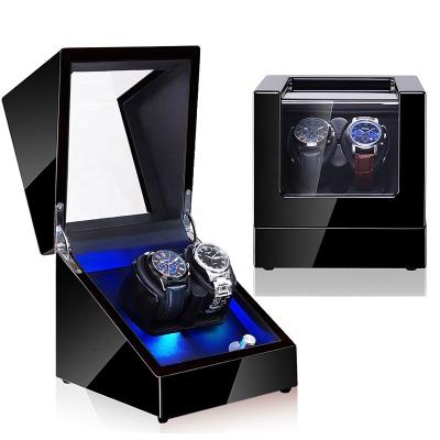 China Luxury Outdoor Black High Gloss Finish PU Watch Winder Inner White Leather Watch Winder Display Case Watch Case Wooden Frame Luxury Automatic Box for sale