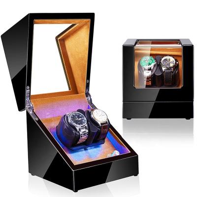 China Luxury Watch Winder Christmas Gift Watch Holder Box Man Velvet Inside Rotating Case 2 Automatic LED Watch Winder Gyro Watches Storage for sale