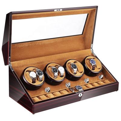 China Premium Solid Wood Inner Packing Velvet Watch Winder Spinning Box Luxury Watch Winder Orbit Automatic Table Watch Winder Box and Storage Watch Box for sale