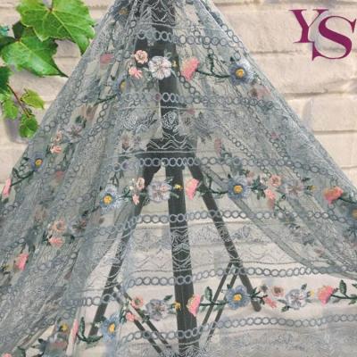 China Viable Factory Direct Wholesale Flower Polyester Tulle Lace Embroidered Mesh Stripe Lace for Dress and Clothes YJ008 for sale