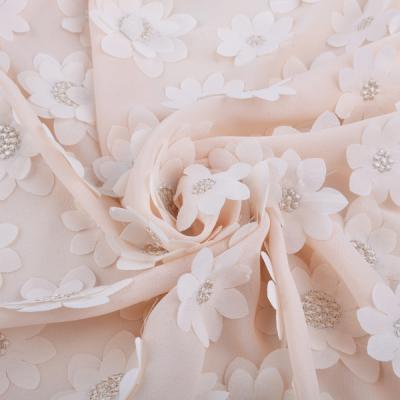 China Dress 100% poly Gorgette fabric with 3d chiffon flower embroidery lace fabric for dress wedding bridal for sale