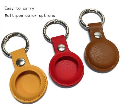 China Hot Selling Dust Protection AirTag Case Leather For Apple Airtags Tracker Tracking Stand Collar Buckle Leather Case With Keychain for sale