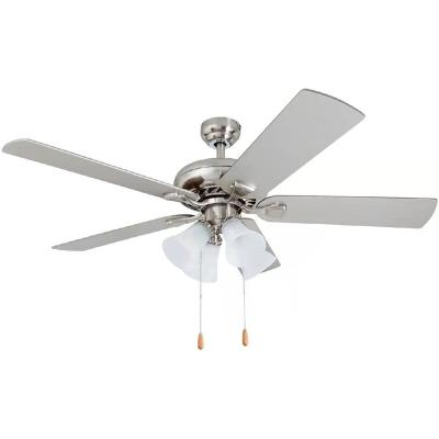 China 52 Inch Pull Chain 5 Blades MDF OEM ODM Smart Ceiling Fan Led Ceiling Fan Satin Nickel E27 X 4 for sale