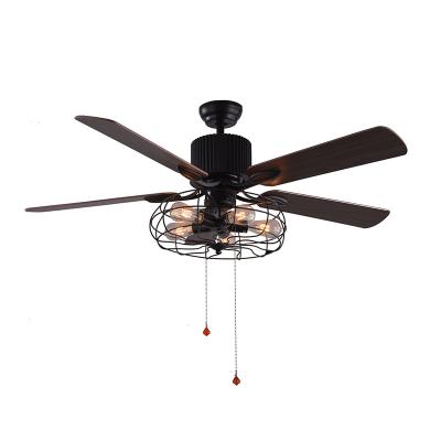 China OEM ODM Pull Chain Ceiling Fans Lamp AC Motor E27 X Blade AC Motor E27 Wood Matte Black for sale