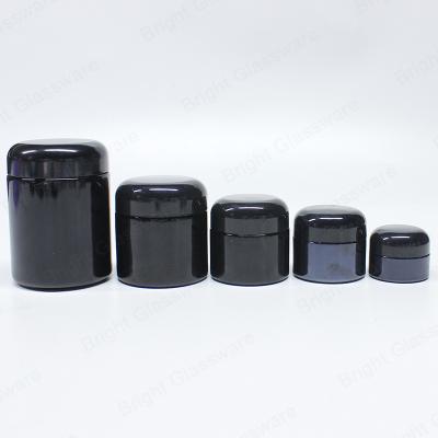 China 10g-100g Cosmetic Glossy Black Cosmetic Cream Jar Luxury Glass Cream Jar Container for sale