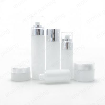 China Wholesale Custom Luxury White Silver Glass Cosmetic Cream Jars Lotion Bottles Set Personal Care 30ml 50ml 120ml for sale