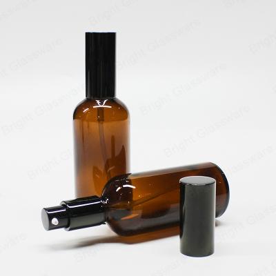 China Wholesale 30ml 50ml 100ml 200ml Cosmetic Part Spray Amber Glass Bottle With Black Pump Sprayer for sale