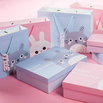 China Handmade High Quality Cute Animal Pink Cardboard Printing Gift Box With Paper Bag for sale