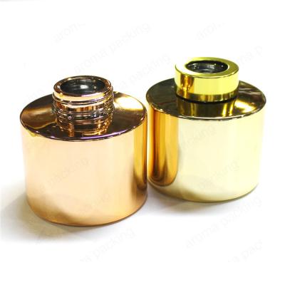 China Hot Sale Personal Care Gold Plated Empty Perfume Oil Aroma Reed Diffuser Glass Bottle With Rattan Sticks Glass for sale