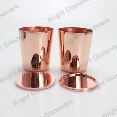 China Various 2019 Most Fashionable Home Decor Copper Mercury Pillar Candle Holder Eco-friendly Glass Jar With Metal Lids for sale