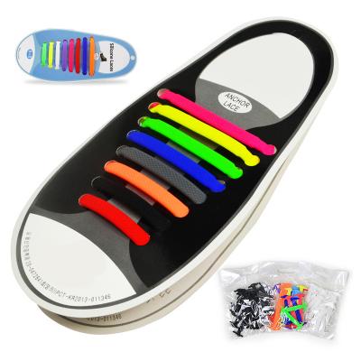 China No tie 16pcs/lot silicone laces elastic shoe laces special no tie lace for men women lacing rubber for sale