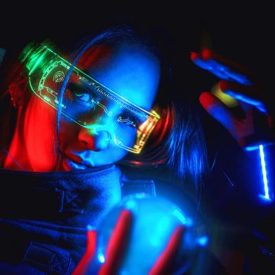 China 2021 New Fashion Eco-friendly Creative Futuristic Cyberpunk Festival Music Colorful Luminous Party Technology Disposable LED Light Up Glasses for sale