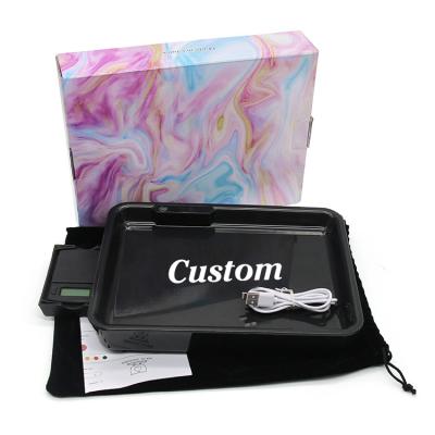 China New 27cm Wholesale LED Paper Rolling Plastic Glow Rolling Tray With Digital Pocket Scale for sale