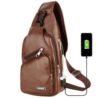 China High Quality Men Casual Fashion PU Leather Shoulder Bag With USB New Arrival Mens Trunk Bag Filling Left Messenger Bags for sale