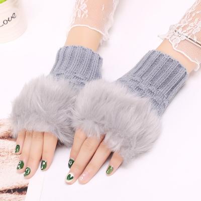 China Women Soft Faux Rabbit Fur Glove Hand Wrist Crochet Fingerless Gloves Knitting Mittens Winter Gloves for sale